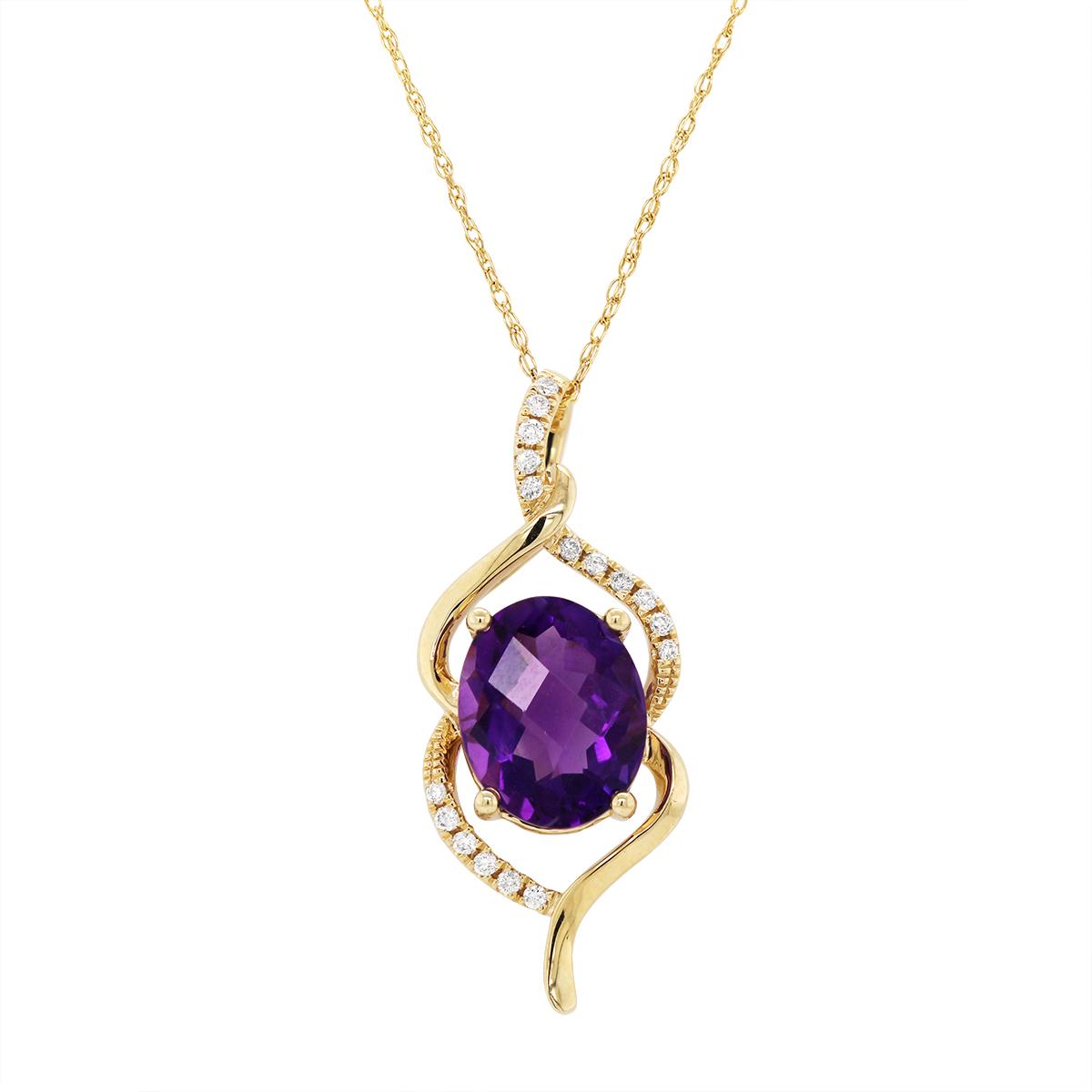 YELLOW GOLD FANCY CUT AMETHYST DIAMOND PENDANT, .11 CT TW