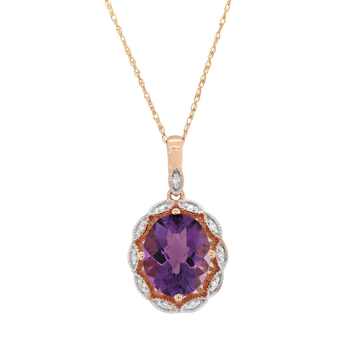 ROSE GOLD FANCY AMETHYST AND DIAMOND PENDANT, .04 CT TW
