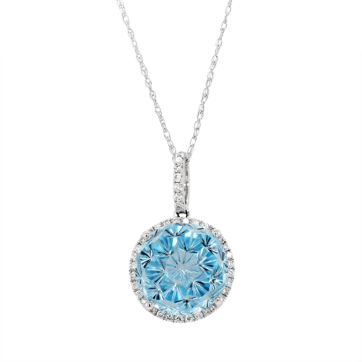 WHITE GOLD FANCY BLUE TOPAZ PENDANT WITH DIAMONDS, .17 CT TW