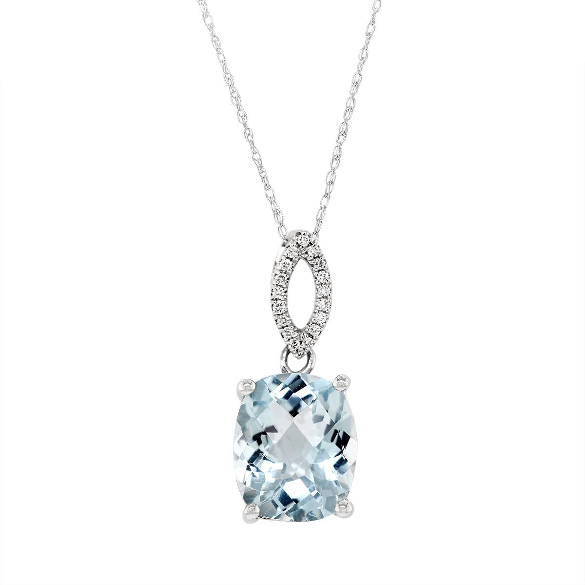WHITE GOLD AQUAMARINE AND DIAMOND PENDANT, .06 CT TW