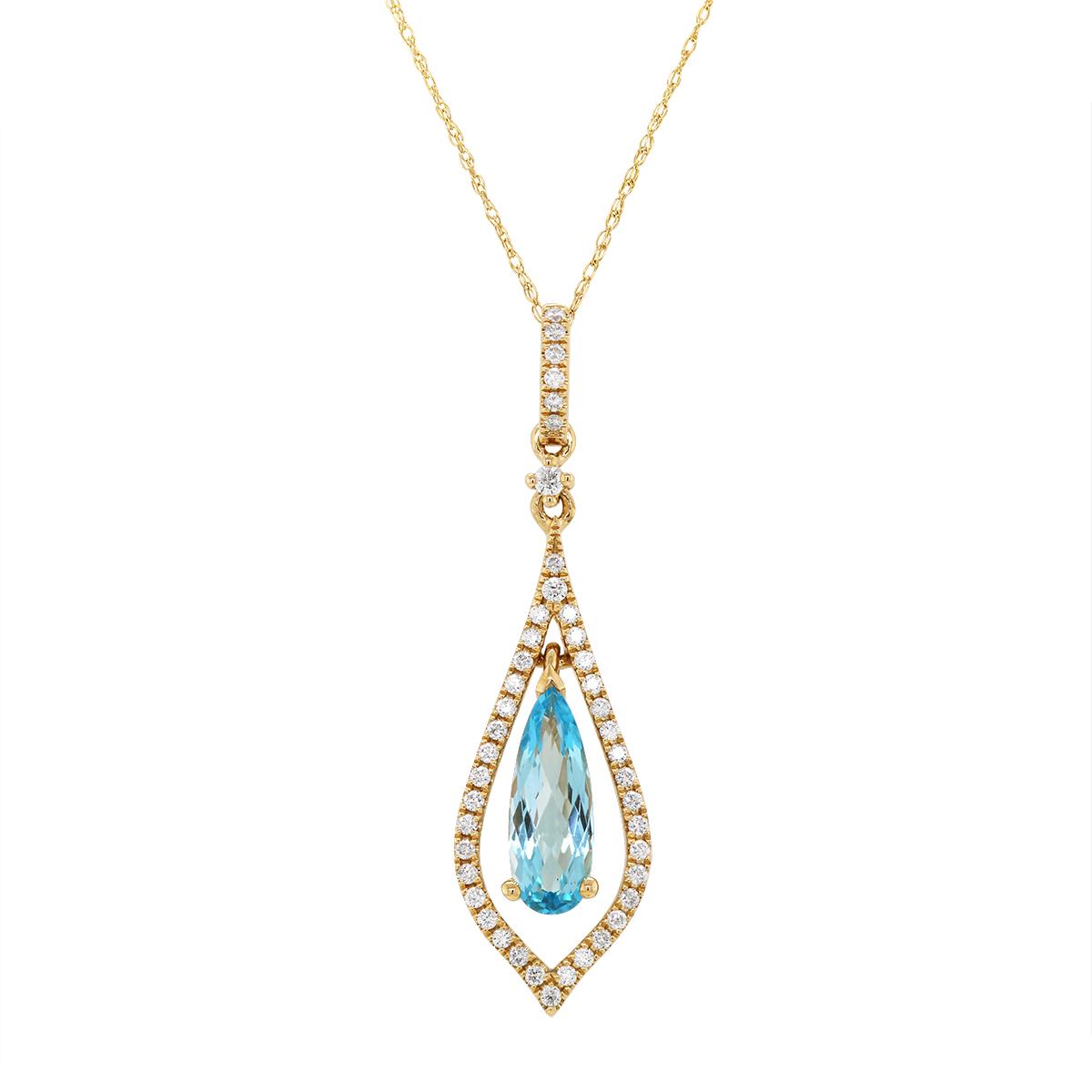 YELLOW GOLD FANCY BLUE TOPAZ AND DIAMOND NECKLACE, .19 CT TW