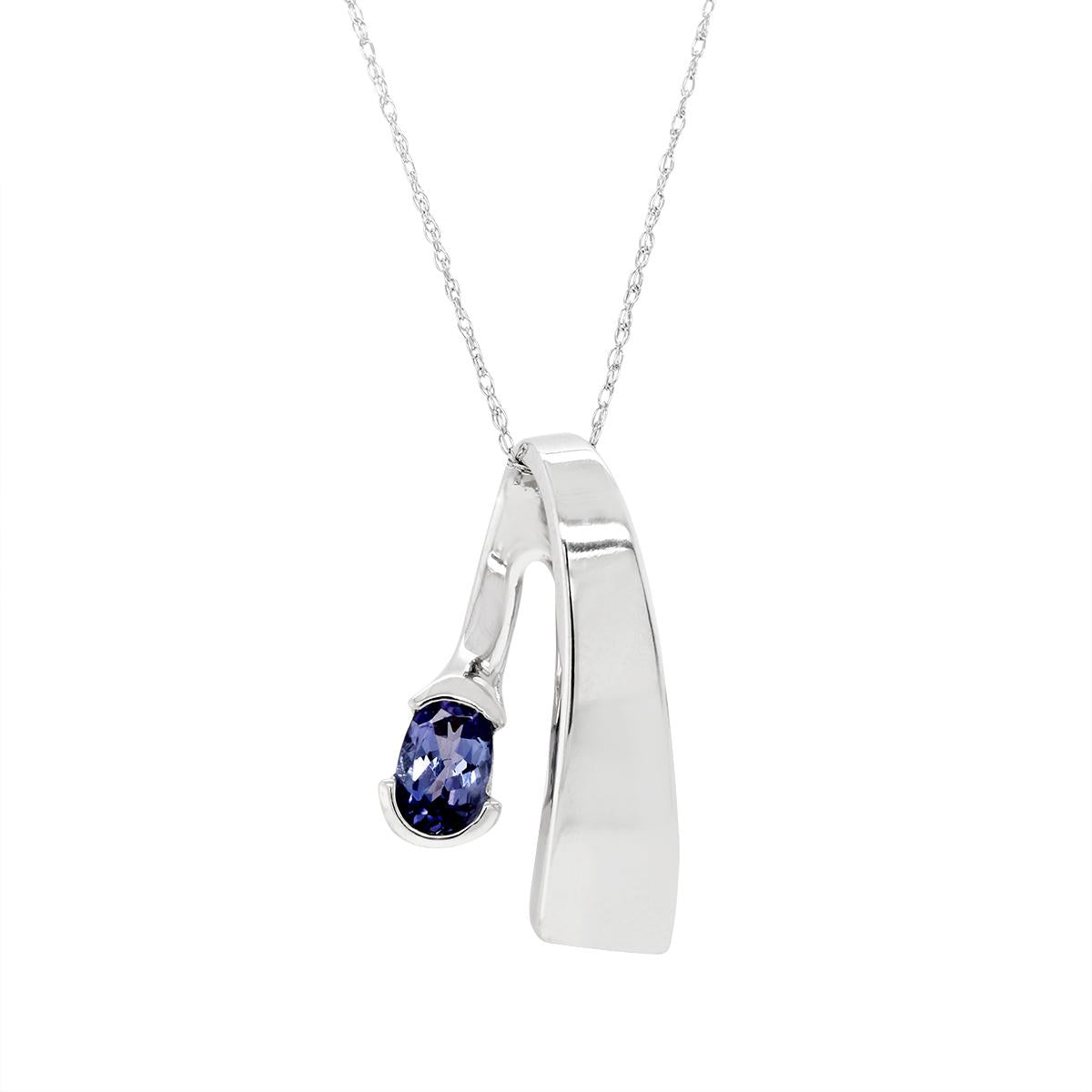 WHITE GOLD OVAL TANZANITE PENDANT