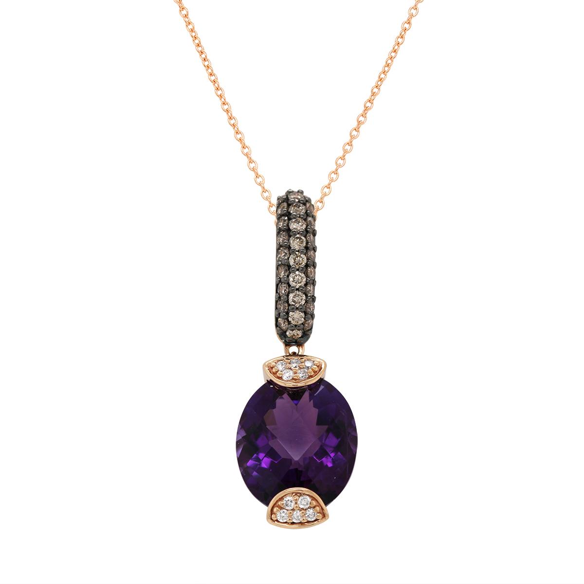 ROSE GOLD OVAL AMETHYST AND DIAMOND PENDANT, .34 CT TW