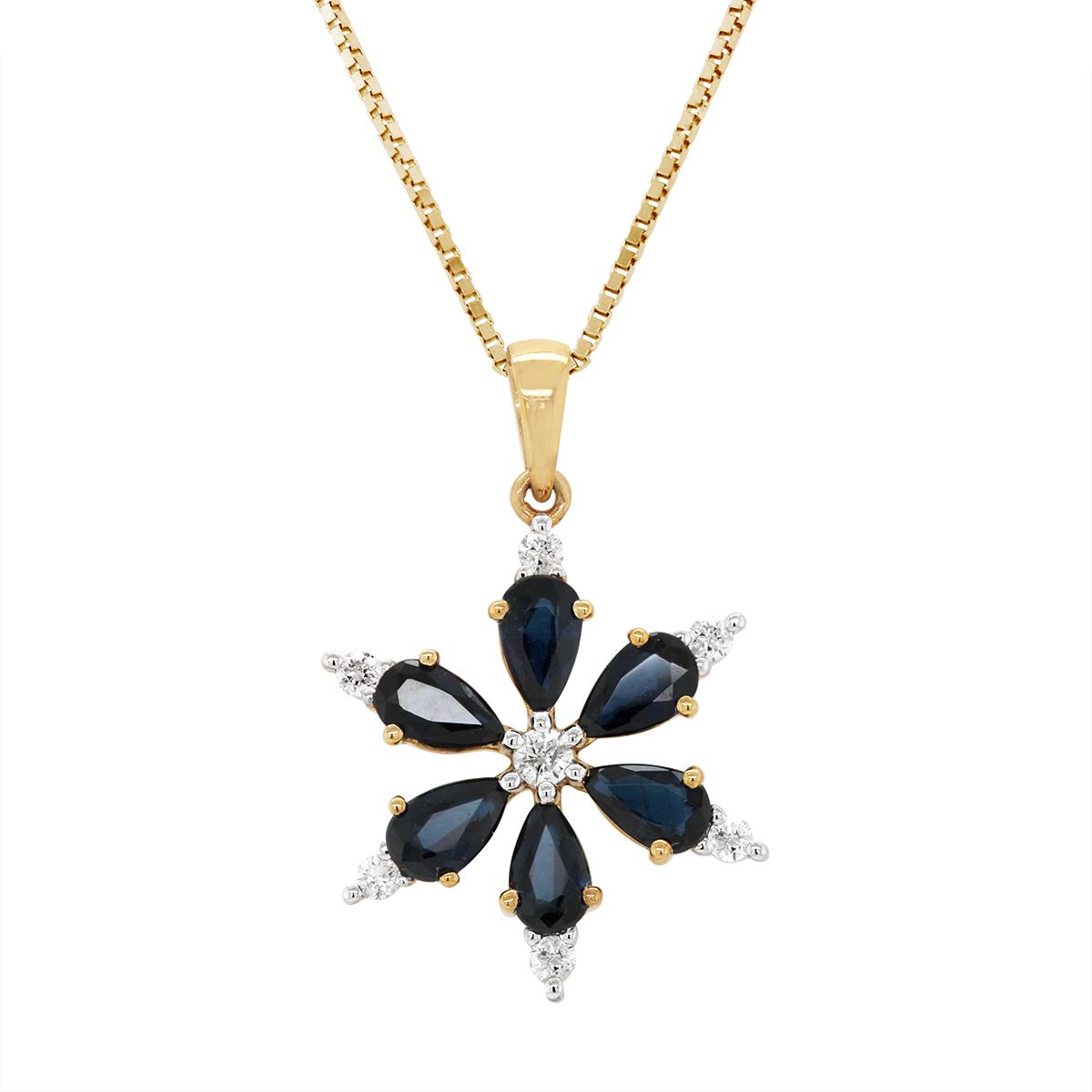 YELLOW GOLD PEAR SHAPED SAPPHIRE PENDANT WITH DIAMONDS, 1/7 CT TW