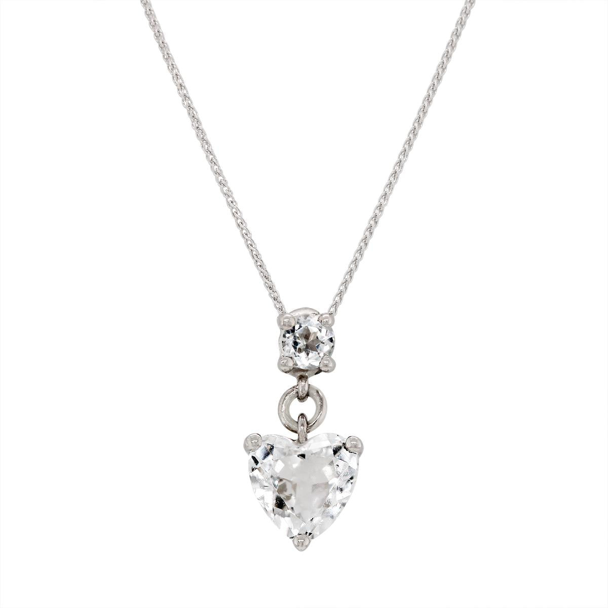WHITE GOLD WHITE TOPAZ HEART PENDANT NECKLACE