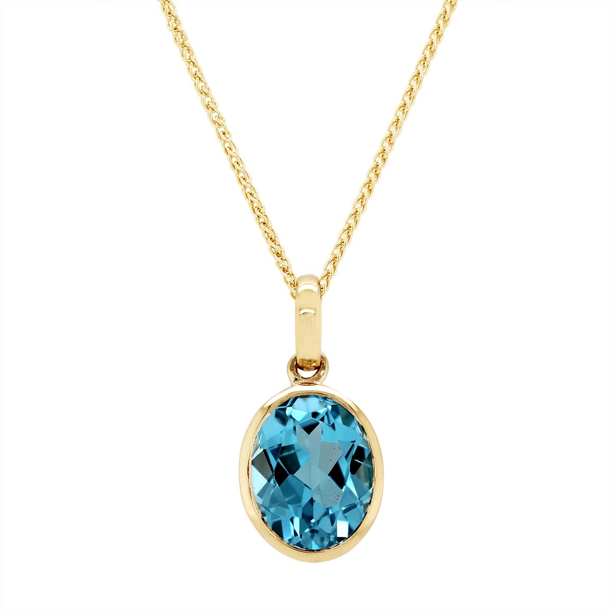 YELLOW GOLD BEZEL SET OVAL BLUE TOPAZ PENDANT