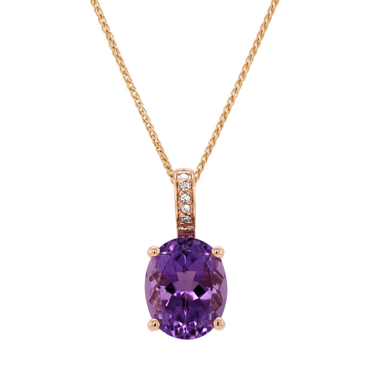 ROSE GOLD OVAL AMETHYST AND DIAMOND PENDANT, .02 CT TW