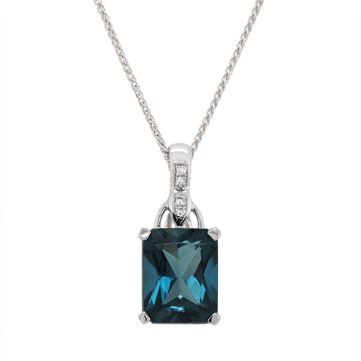 WHITE GOLD BLUE TOPAZ PENDANT WITH DIAMONDS, .02 CT TW