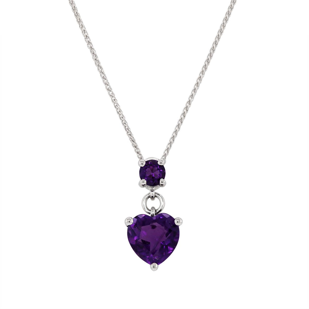 WHITE GOLD HEART SHAPED AMETHYST PENDANT