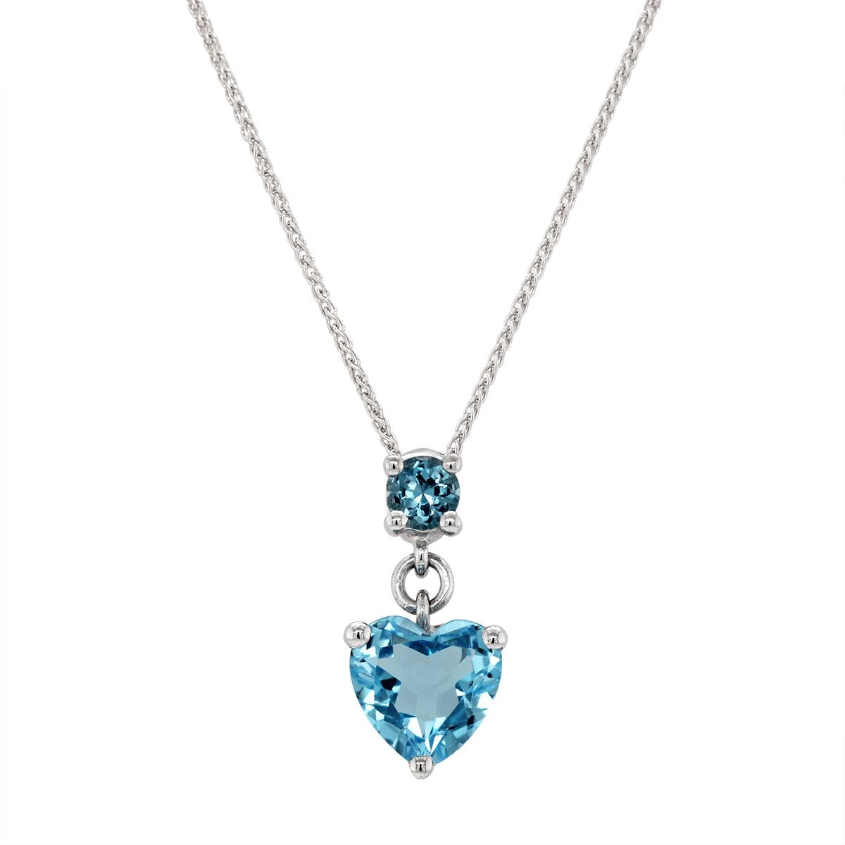 WHITE GOLD HEART SHAPED BLUE TOPAZ PENDANT