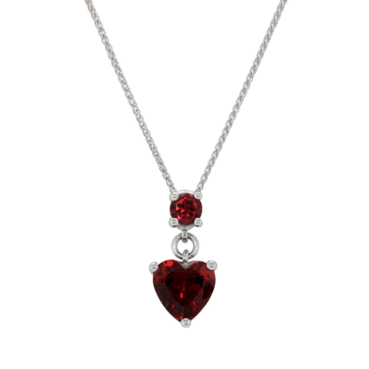 WHITE GOLD HEART SHAPED GARNET PENDANT