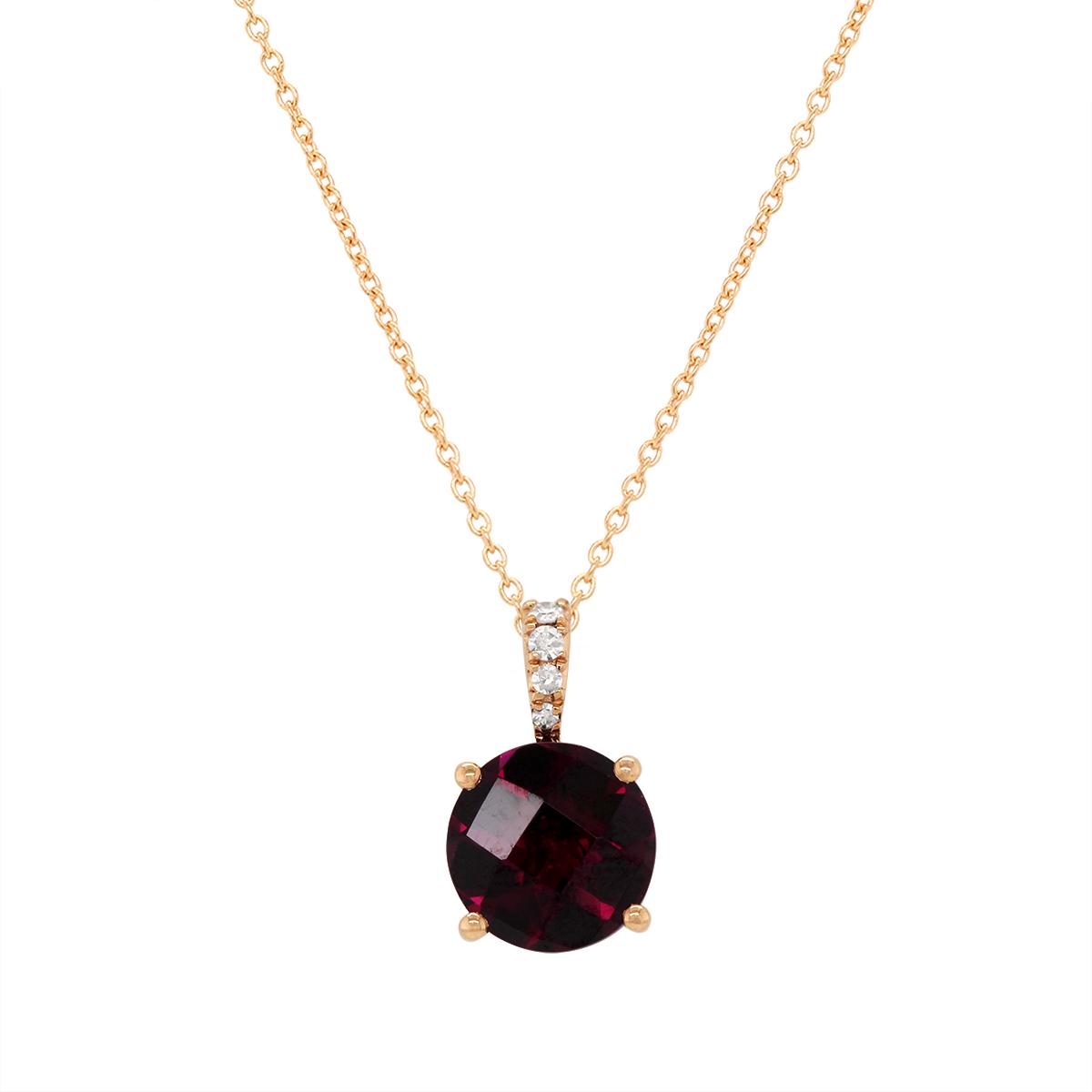 ROSE GOLD RHODOLITE GARNET AND DIAMOND PENDANT NECKLACE, .03 CT TW