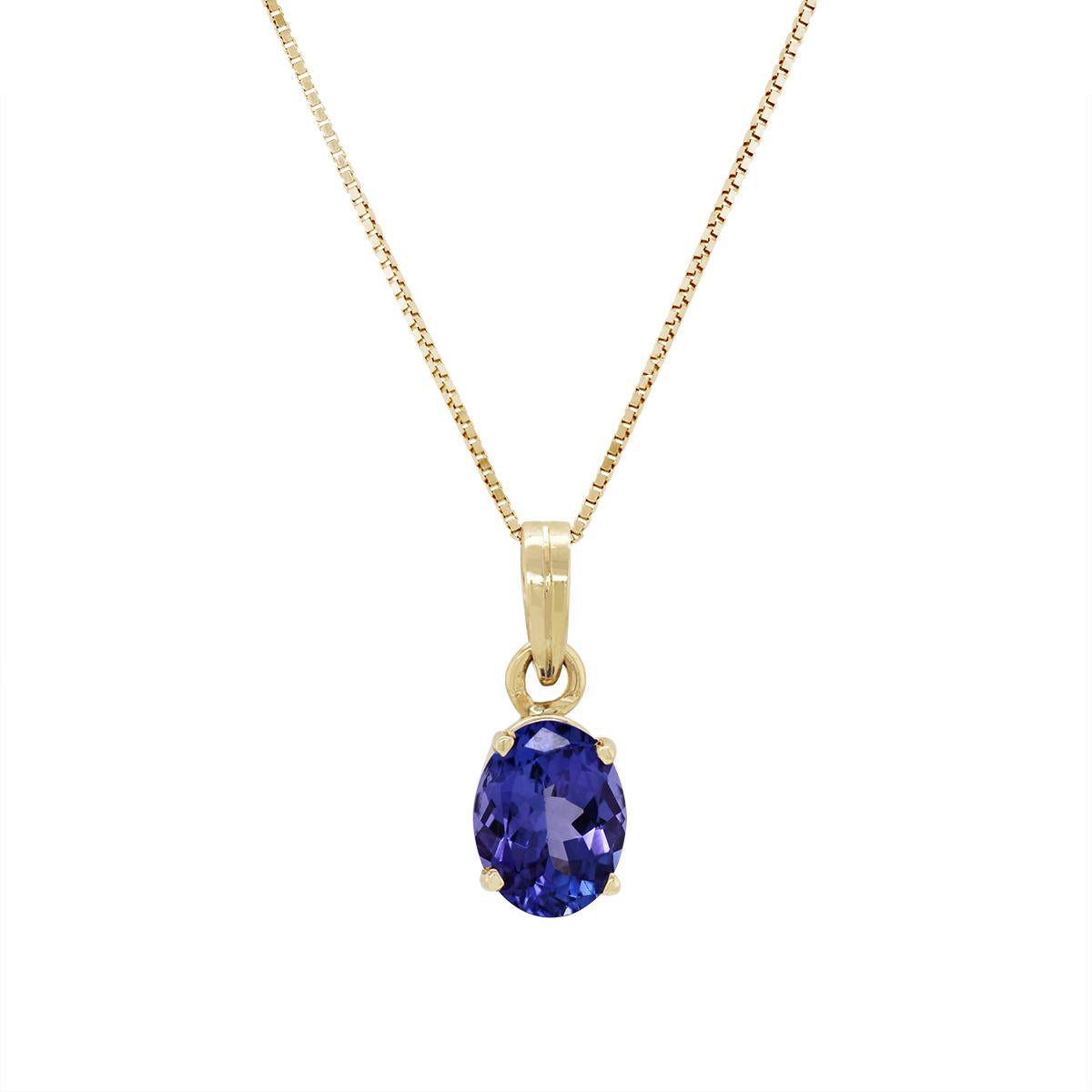 YELLOW GOLD OVAL TANZANITE PENDANT NECKLACE