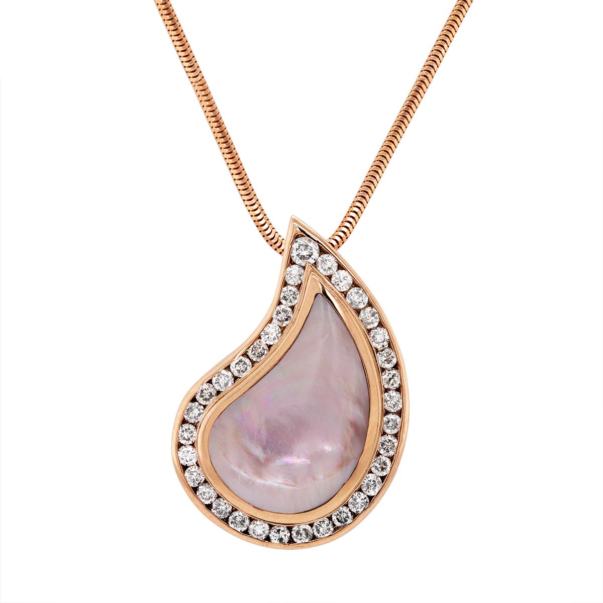 ROSE GOLD MOTHER OF PEARL DIAMOND PENDANT NECKLACE, 1.00 CT TW