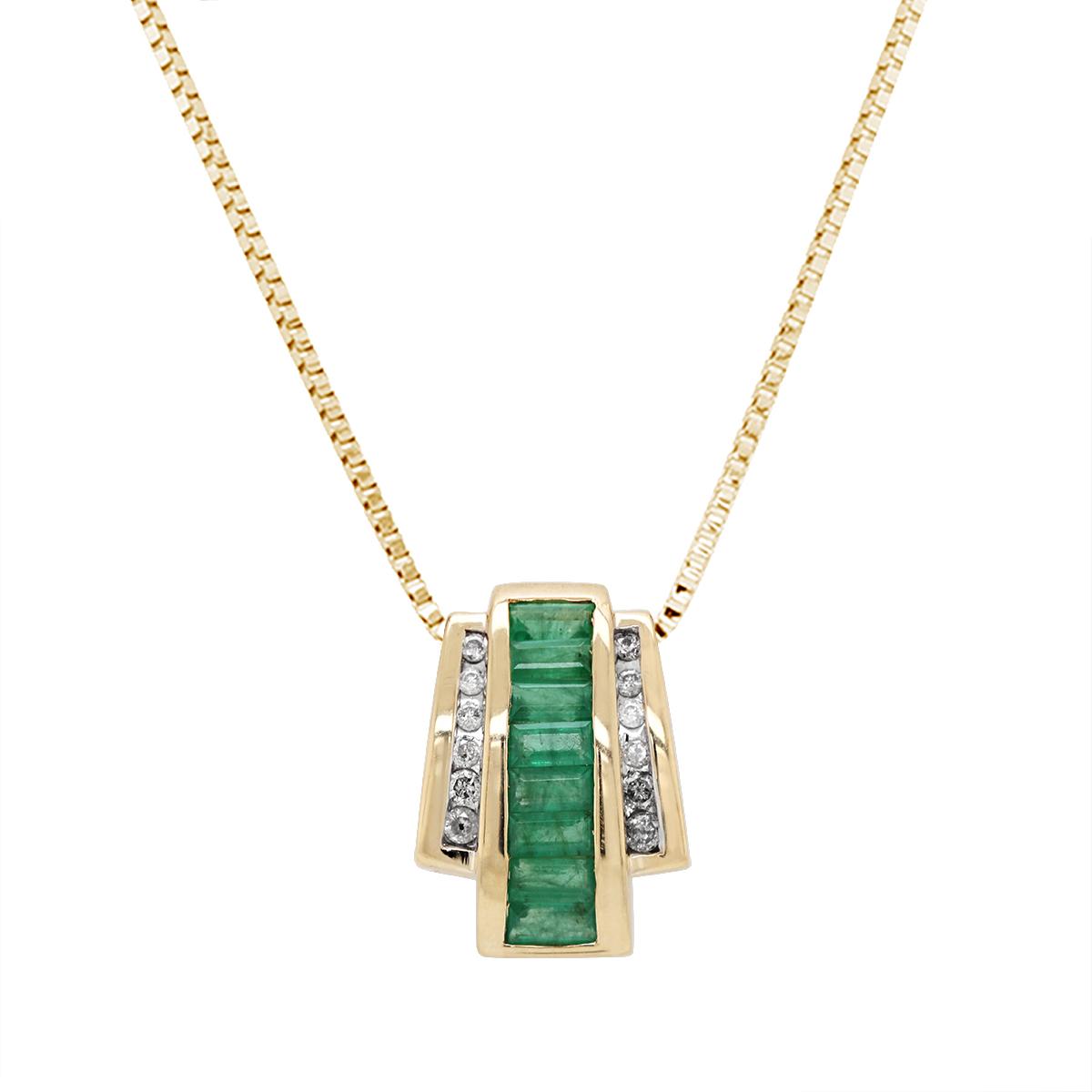VINTAGE STYLE GOLD NECKLACE WITH EMERALDS AND DIAMONDS, 1/10 CT TW