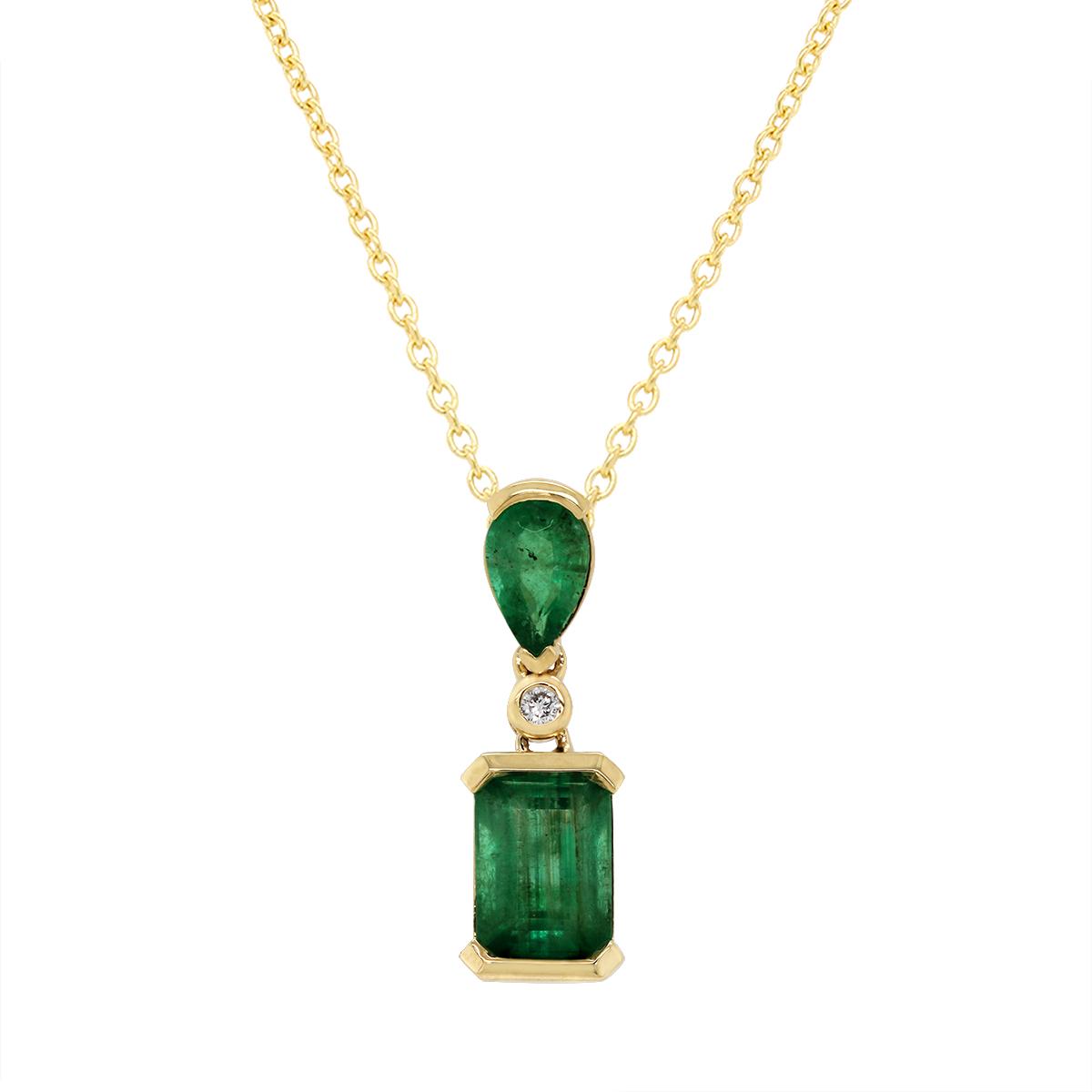 YELLOW GOLD EMERALD DROP NECKLACE WITH .01 CT DIAMOND