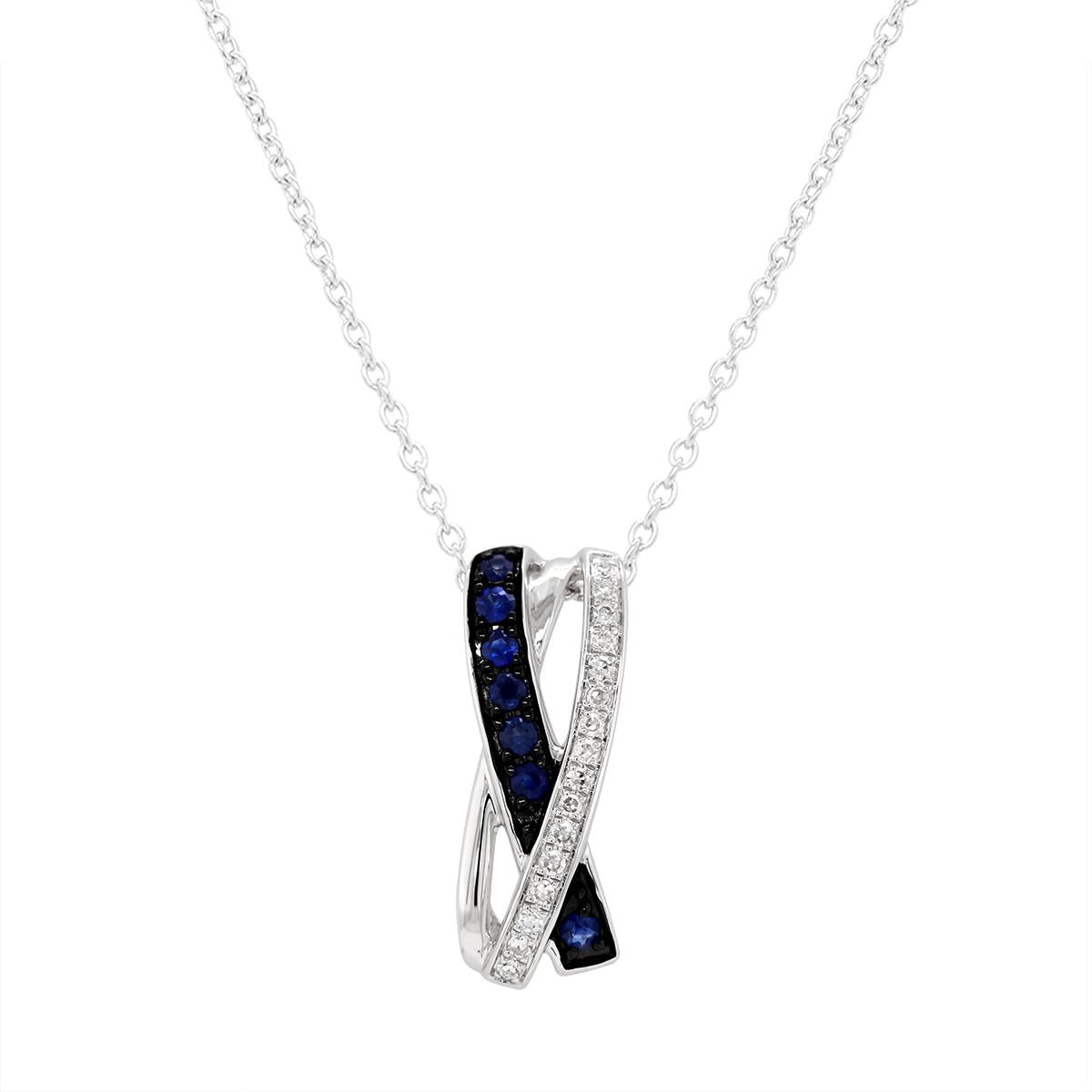 WHITE GOLD SAPPHIRE AND DIAMOND PENDANT NECKLACE, .07 CT TW