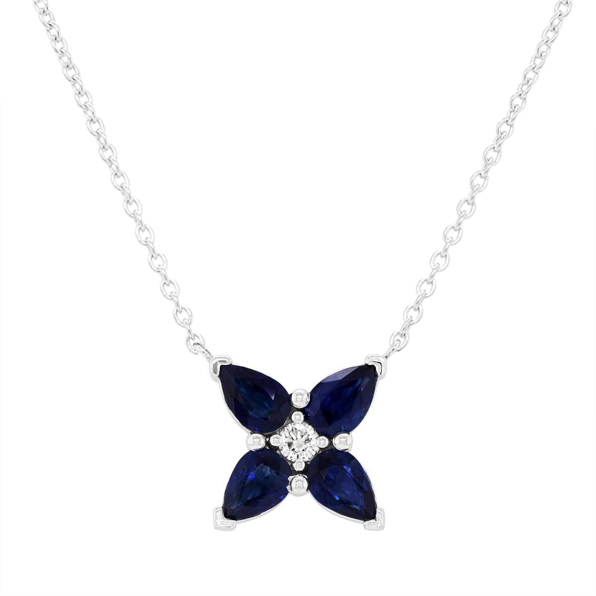 WHITE GOLD 4 PEAR SAPPHIRE PENDANT WITH .08 CT DIAMOND