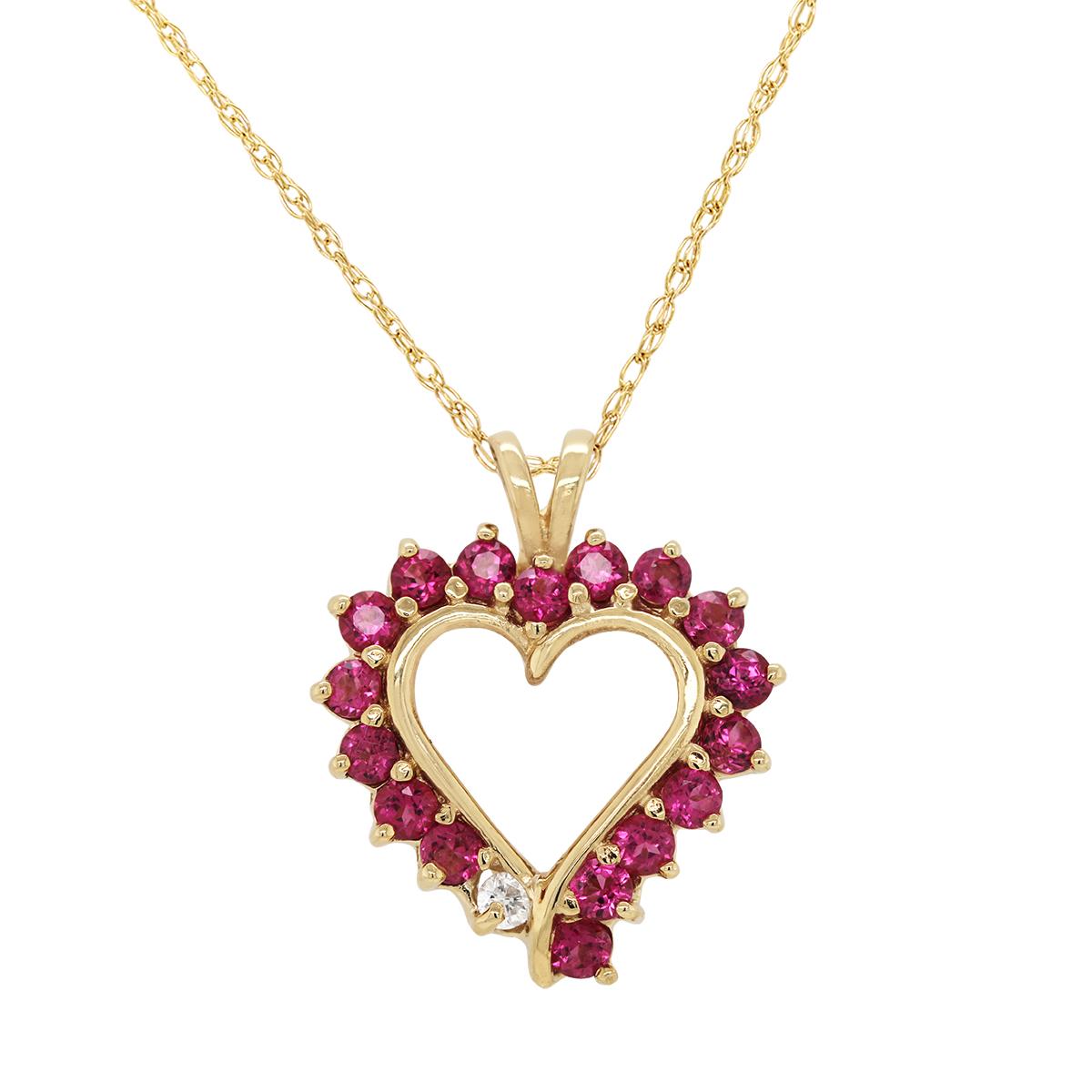 YELLOW GOLD PINK TOURMALINE AND DIAMOND HEART PENDANT, 1/10 CT