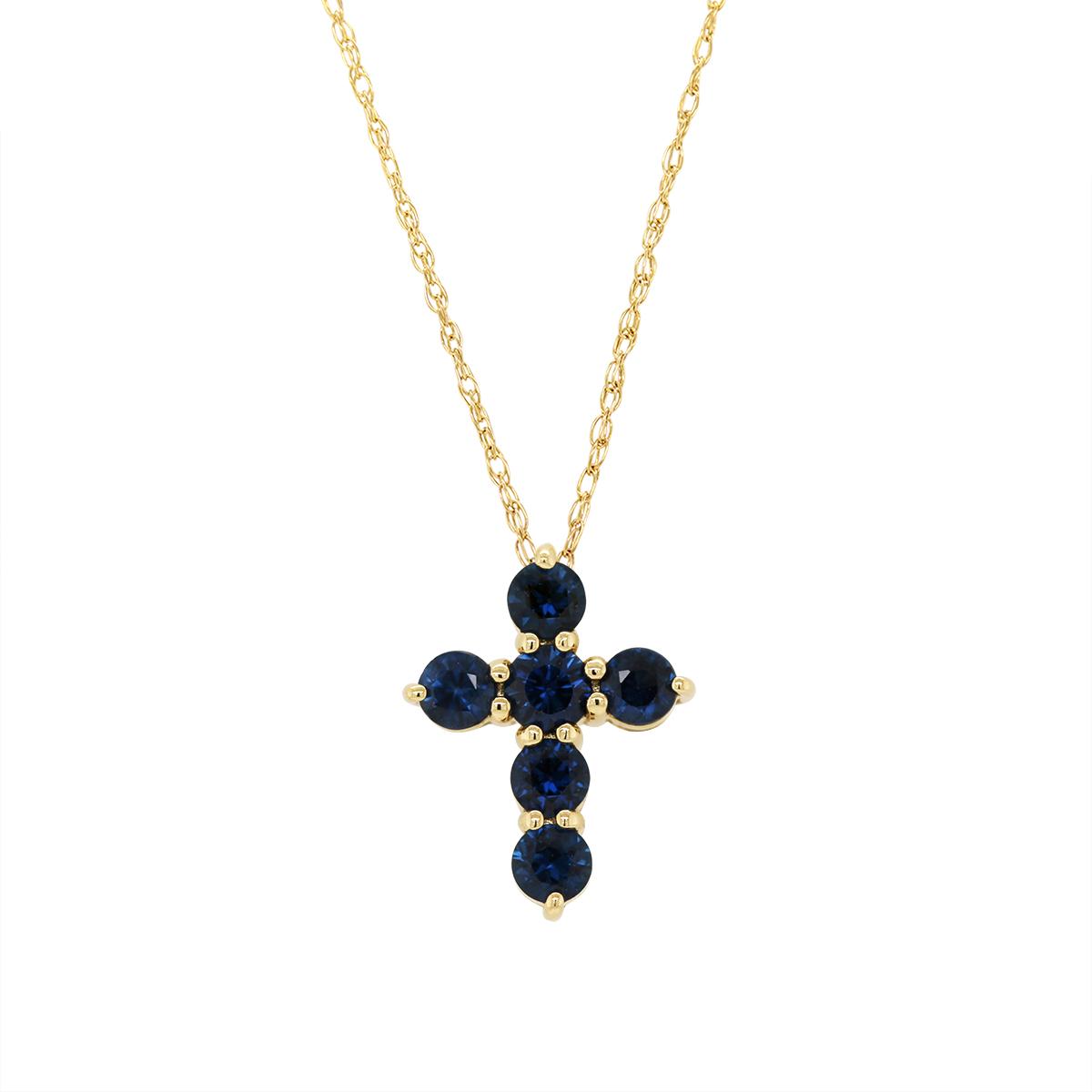YELLOW GOLD SAPPHIRE CROSS PENDANT NECKLACE