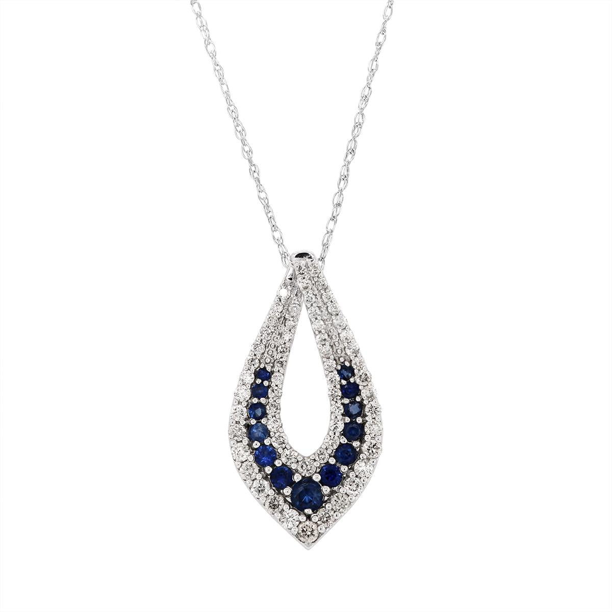 WHITE GOLD SAPPHIRE AND DIAMOND PENDANT, .30 CT TW