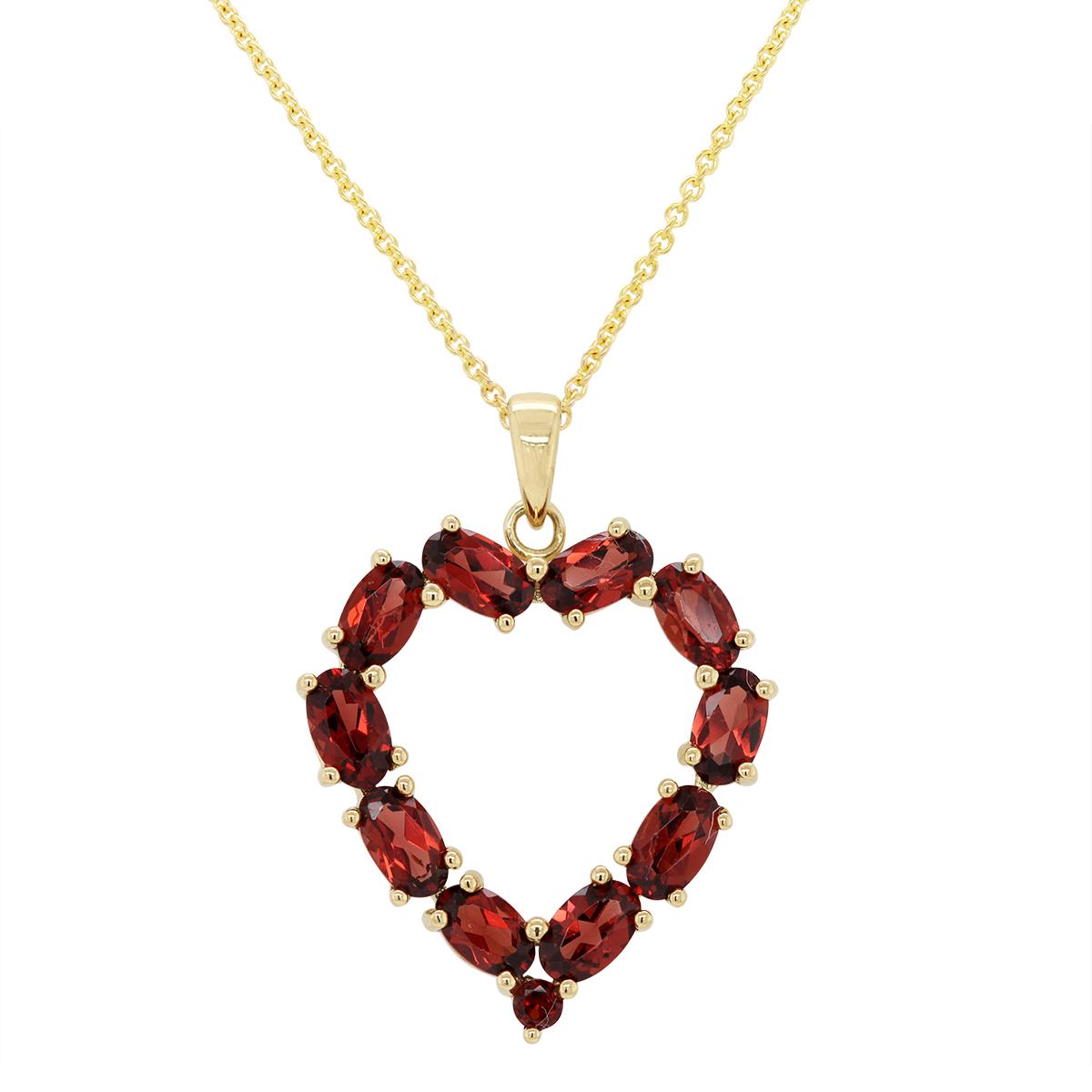 YELLOW GOLD GARNET OPEN HEART PENDANT