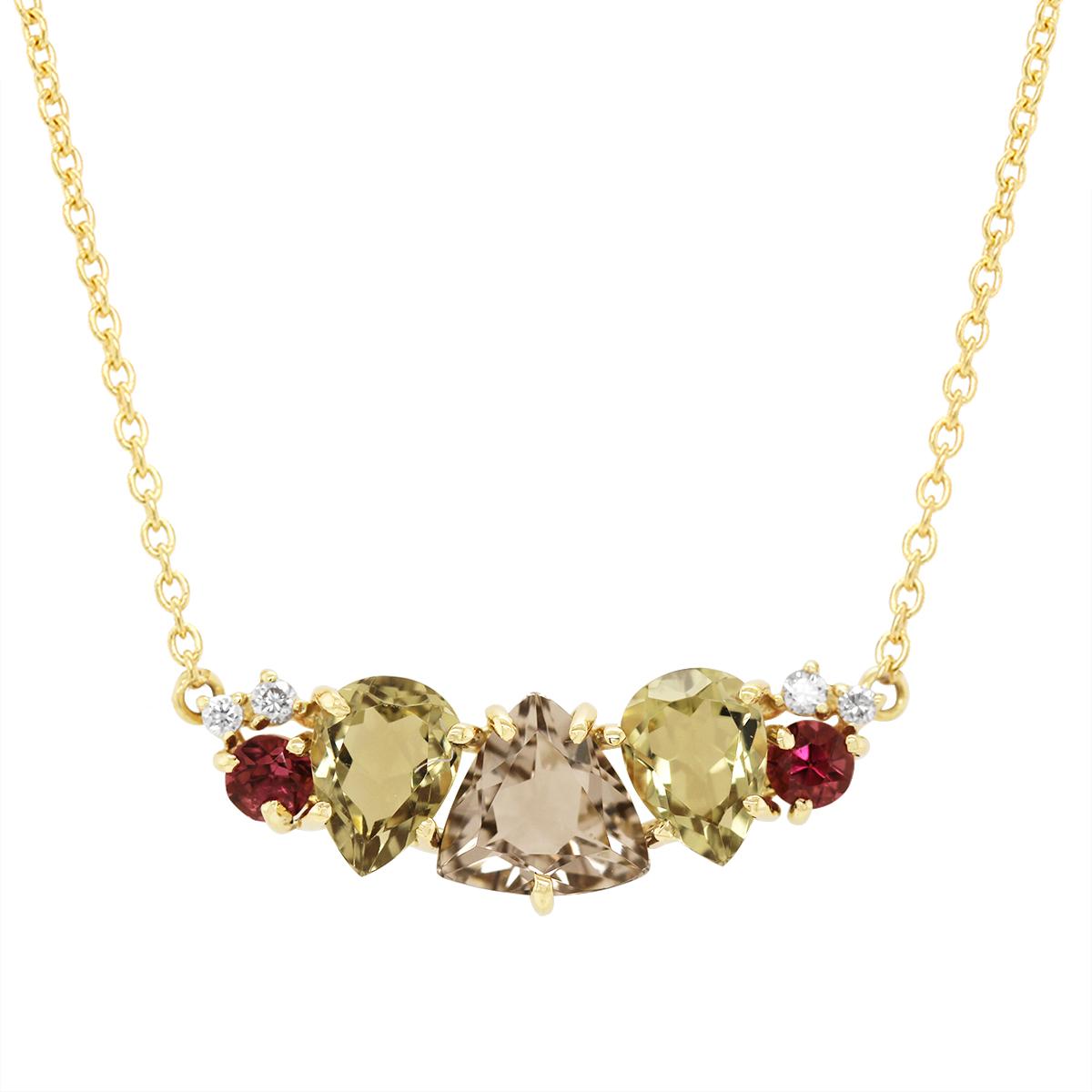 GOLD MULTICOLORED GEMSTONE PENDANT WITH DIAMONDS, .05 CT TW