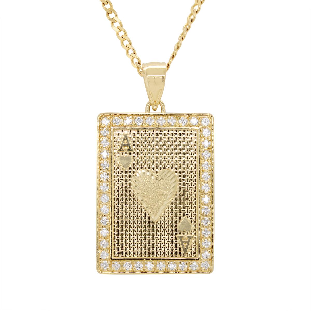 YELLOW GOLD ACE OF SPADES CHARM PENDANT WITH CUBIC ZIRCONIA