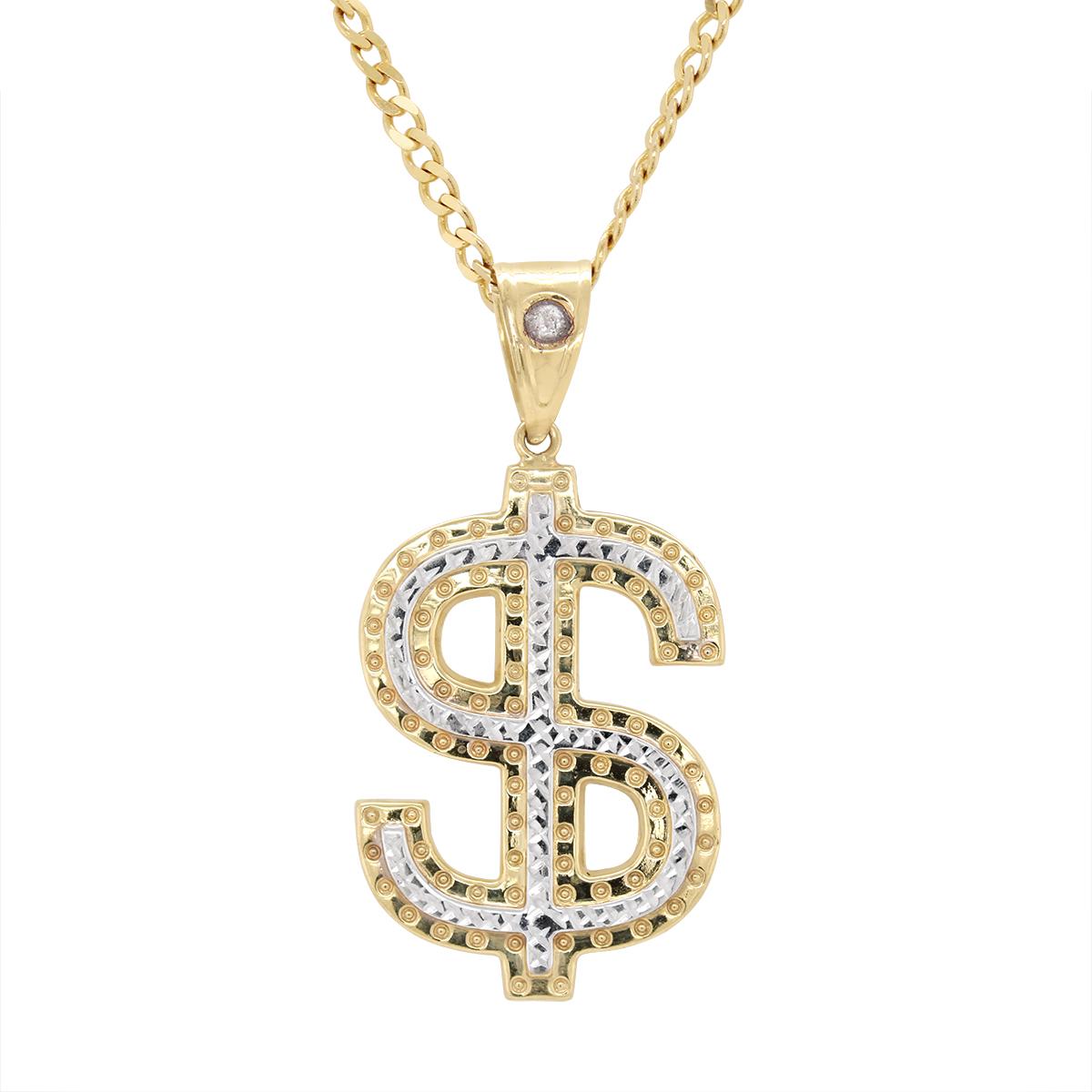 TWO-TONE GOLD MONEY SIGN CHARM WITH A CUBIC ZIRCONIA