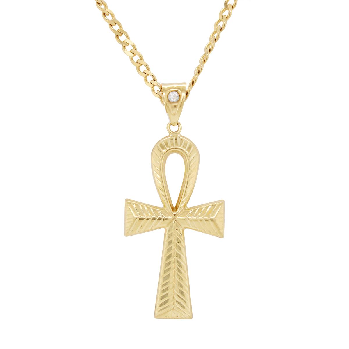 YELLOW GOLD ANKH CHARM WITH CUBIC ZIRCONIA