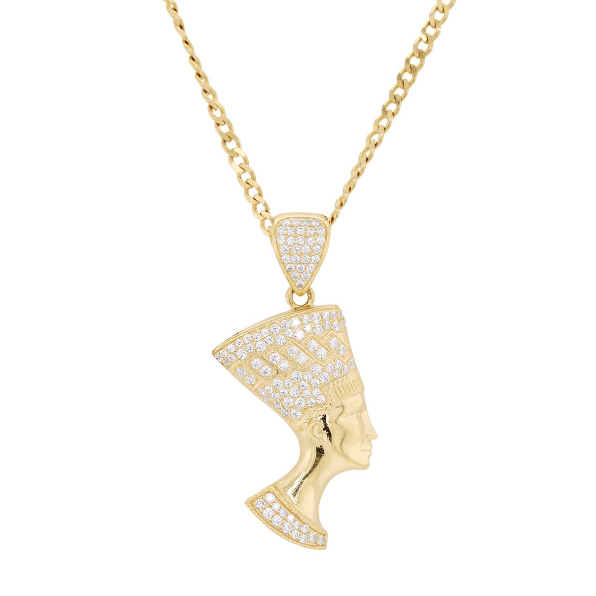 YELLOW GOLD NEFERTITI CHARM WITH CUBIC ZIRCONIAS