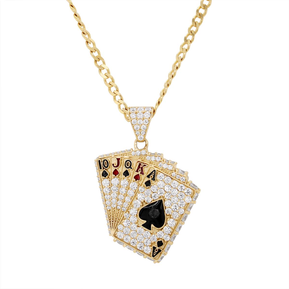 YELLOW GOLD DECK OF CARDS CHARM PENDANT WITH CUBIC ZIRCONIAS