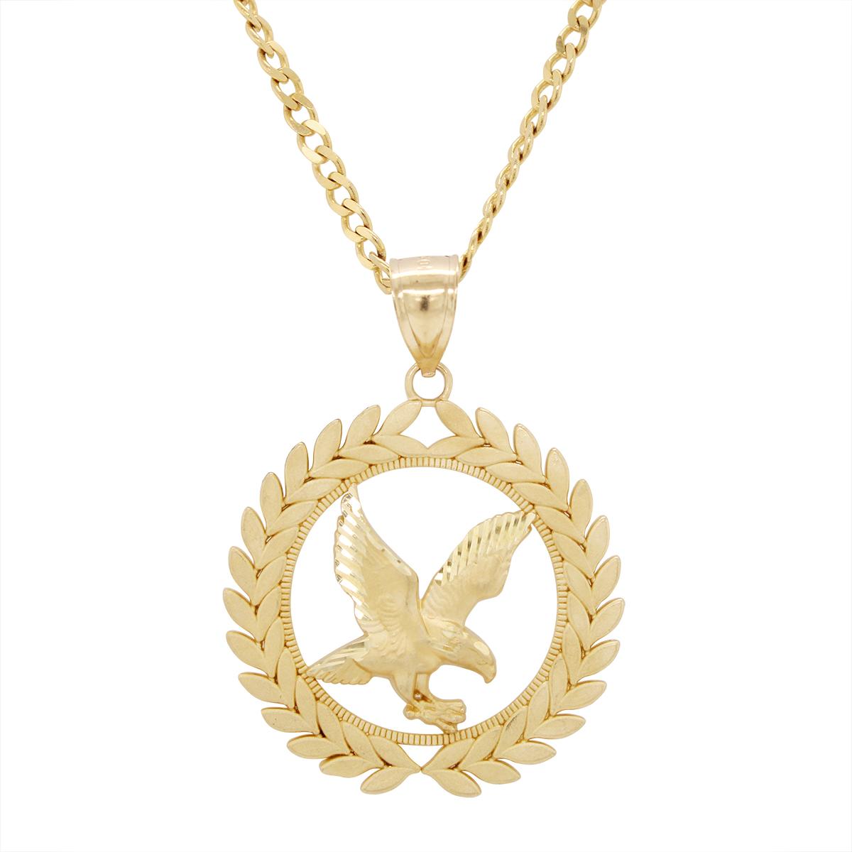 YELLOW GOLD EAGLE WREATH CHARM PENDANT