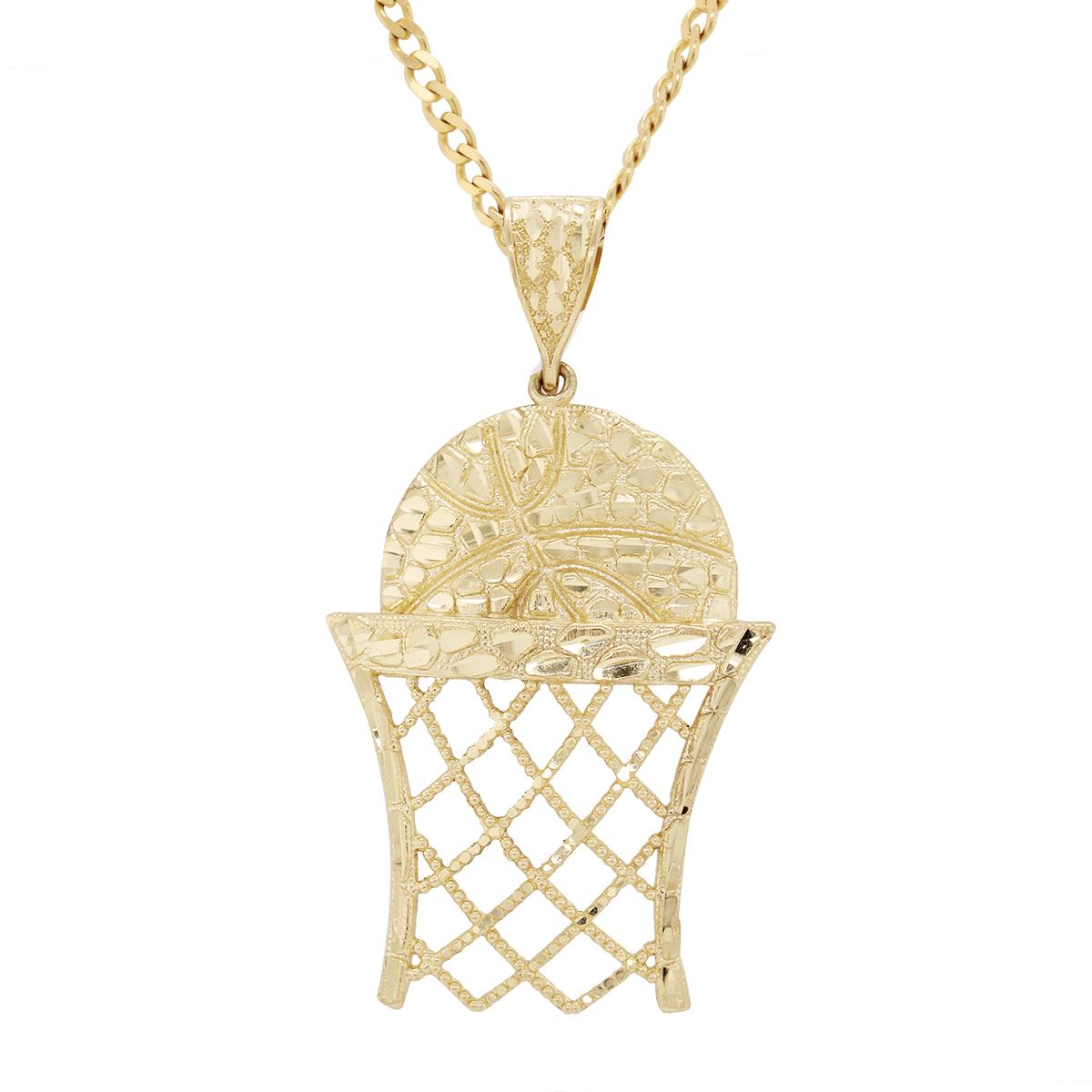 LARGE YELLOW GOLD BASKETBALL CHARM PENDANT