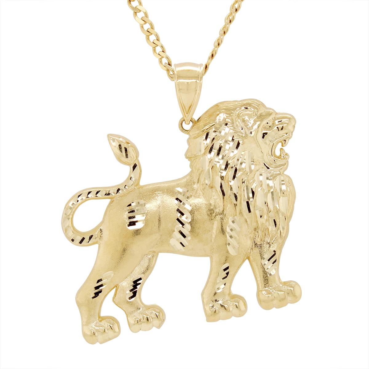 YELLOW GOLD STANDING LION CHARM PENDANT