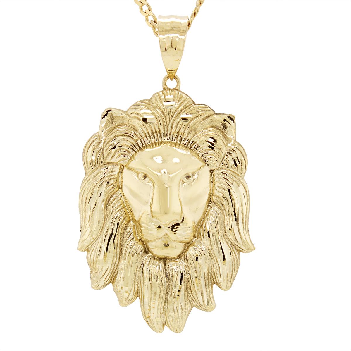 LARGE YELLOW GOLD LION HEAD CHARM PENDANT