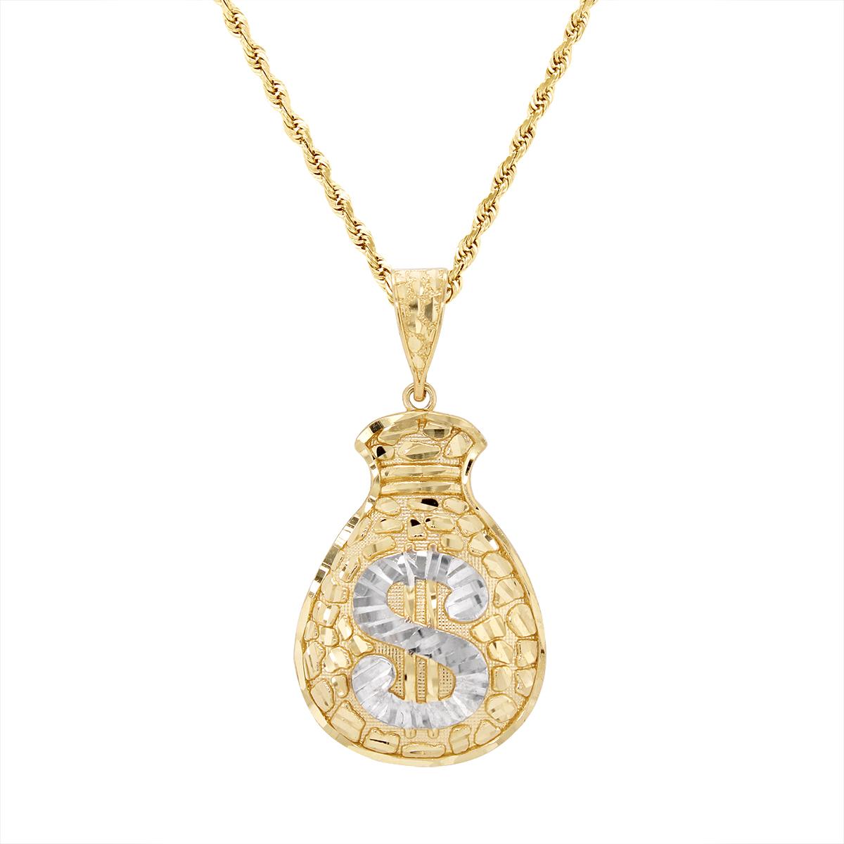 TWO-TONE GOLD MONEY BAG CHARM PENDANT