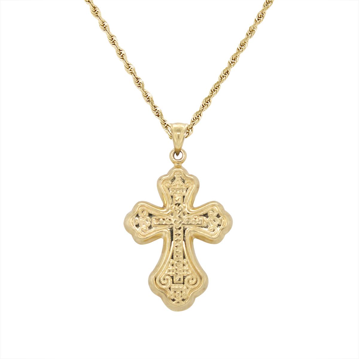ORNATE YELLOW GOLD CROSS CHARM PENDANT