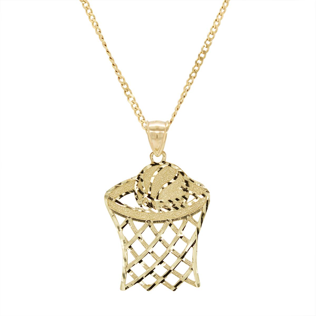 YELLOW GOLD DIAMOND CUT BASKETBALL HOOP CHARM PENDANT