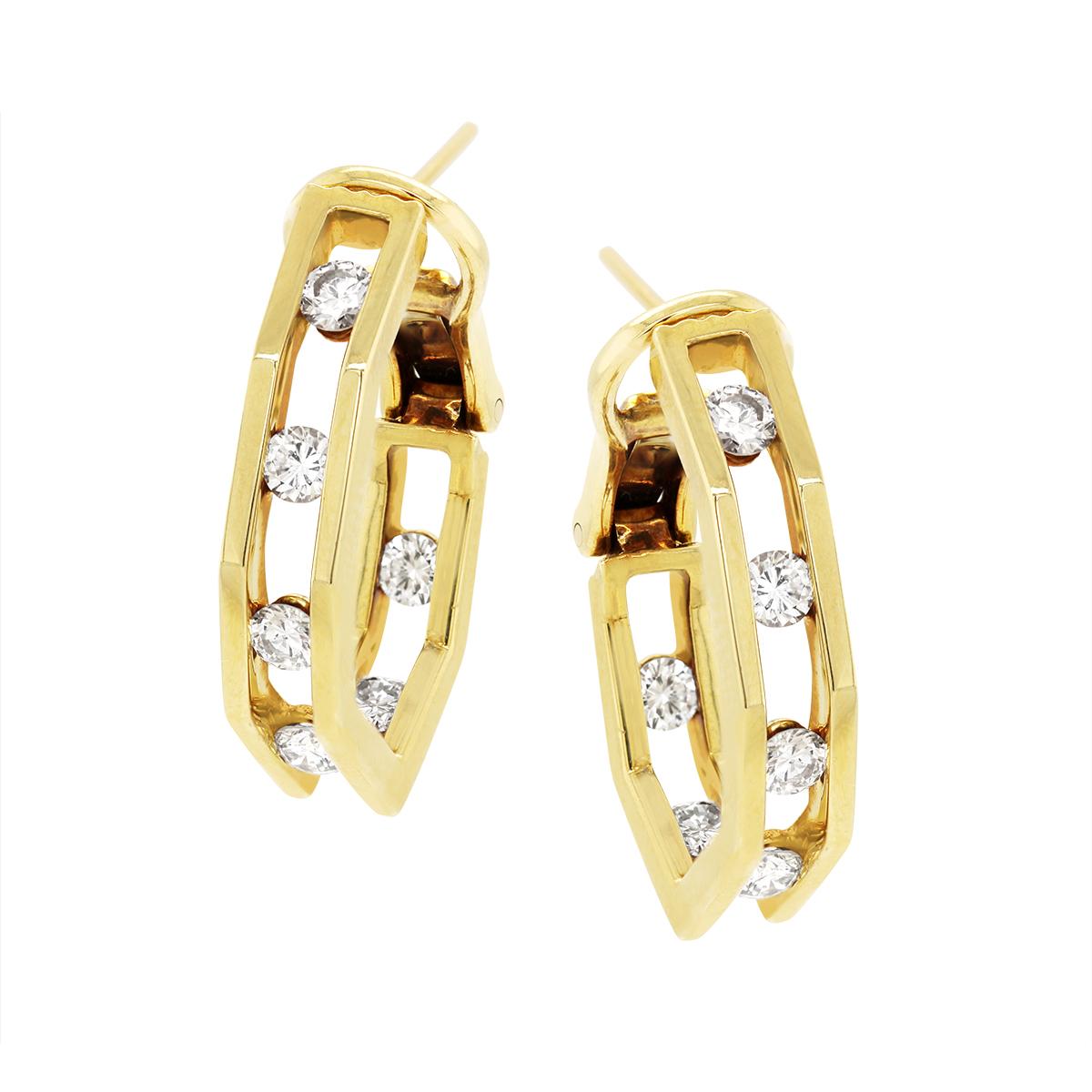 YELLOW GOLD DIAMOND SPLIT HOOP EARRINGS, 3/4 CT TW