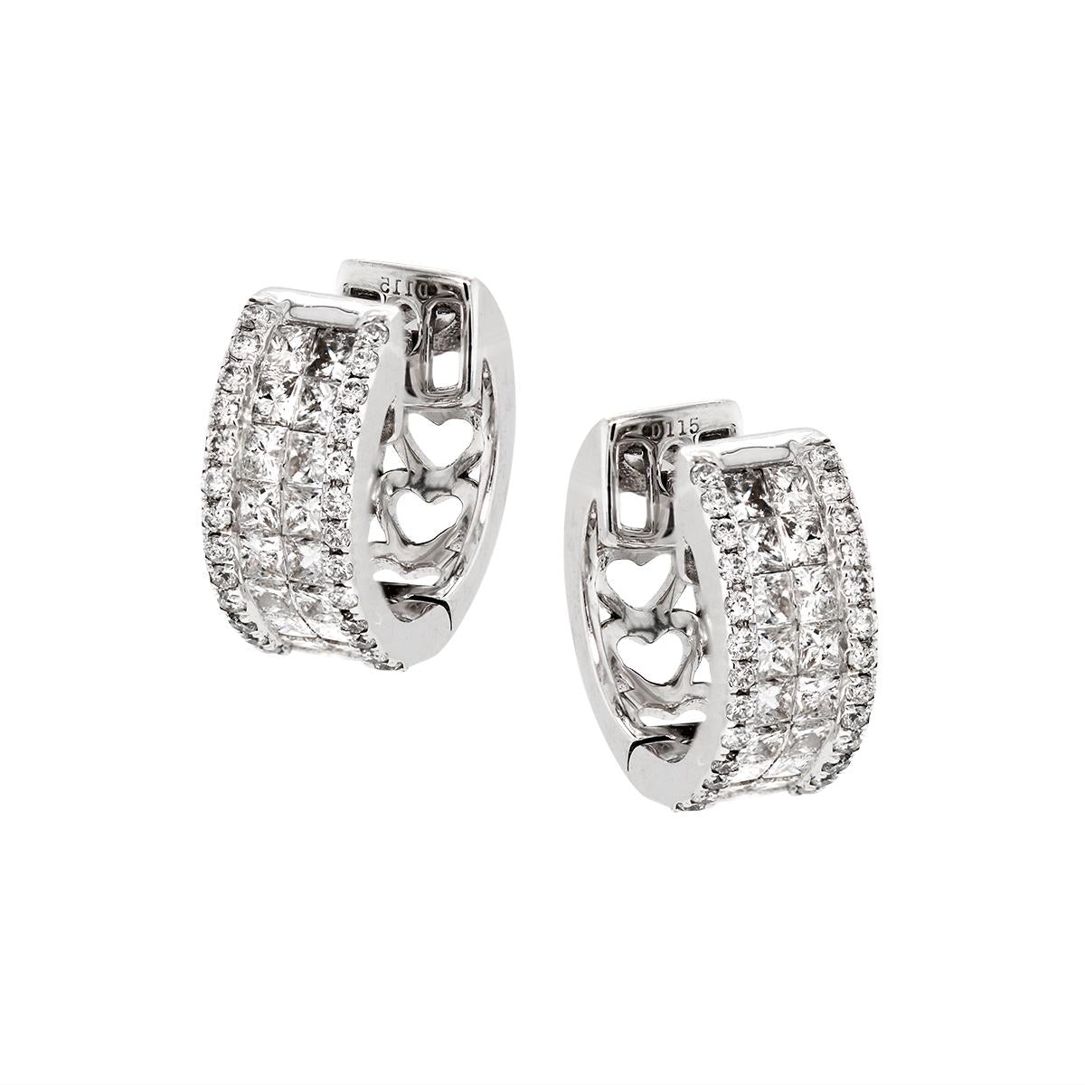 WHITE GOLD  DIAMOND HUGGIE HOOP EARRINGS, 1.15 CT TW