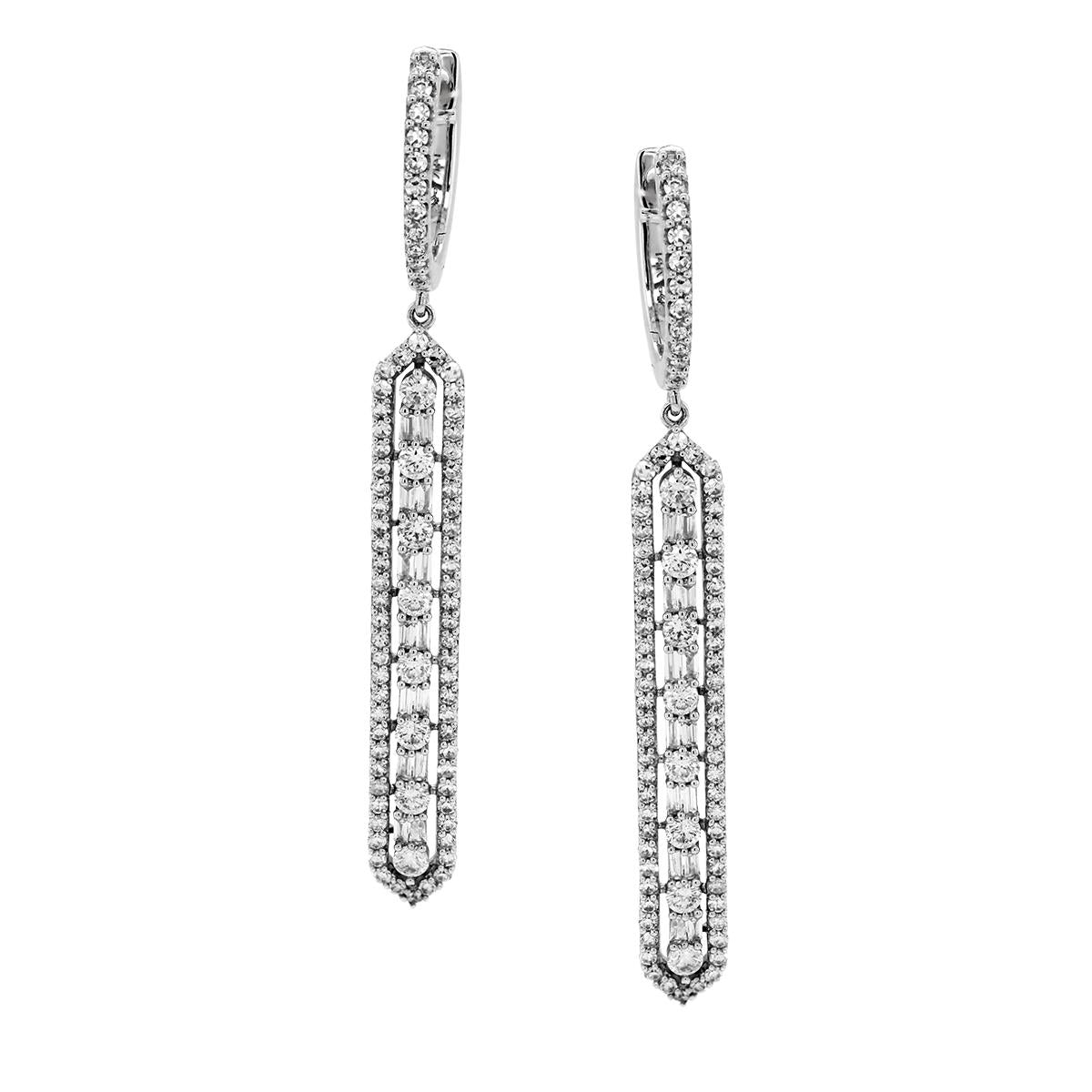 DRAMATIC WHITE GOLD DIAMOND DANGLE EARRINGS, 2.00 CT TW