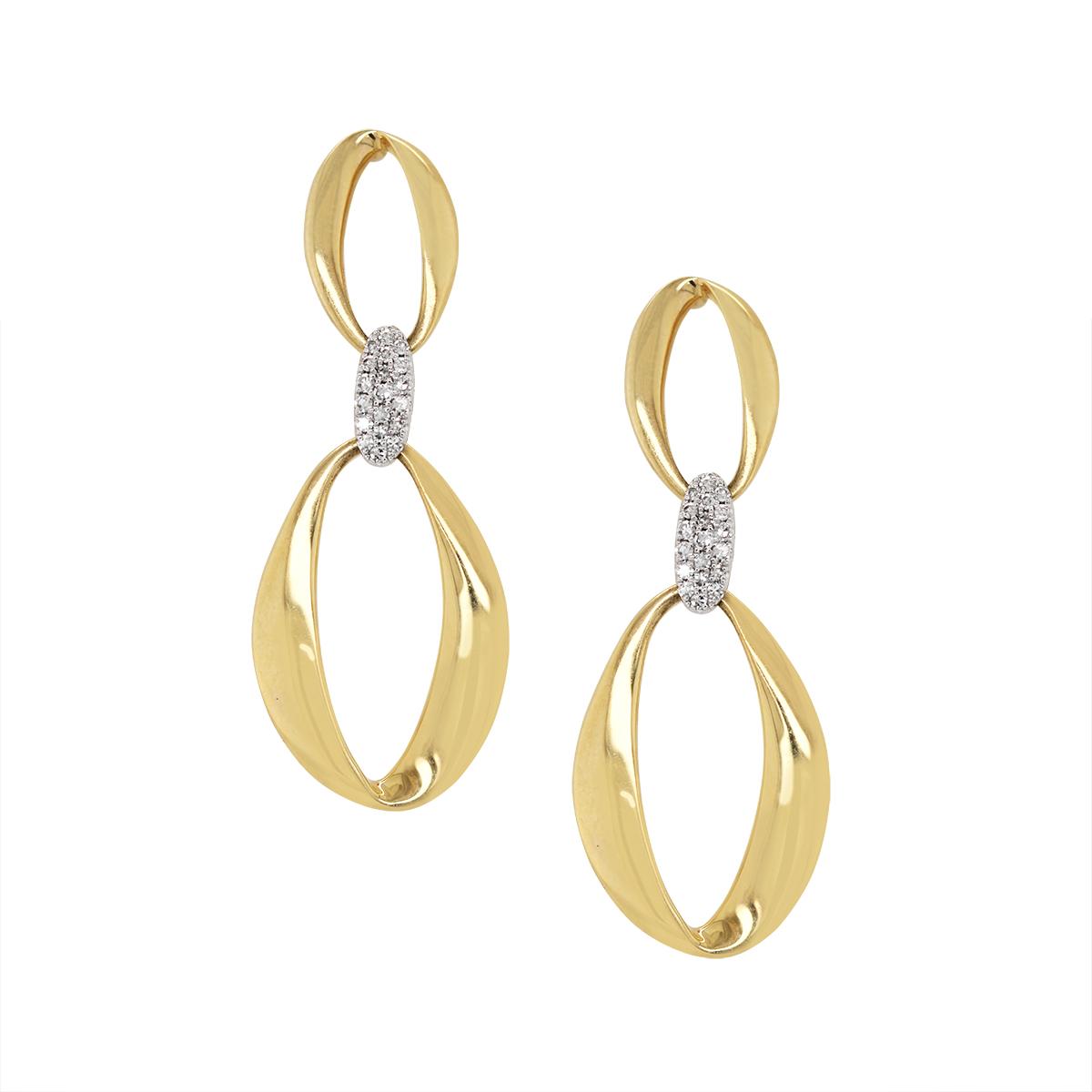 YELLOW GOLD DOUBLE LOOP DIAMOND DANGLE EARRINGS, .15 CT TW