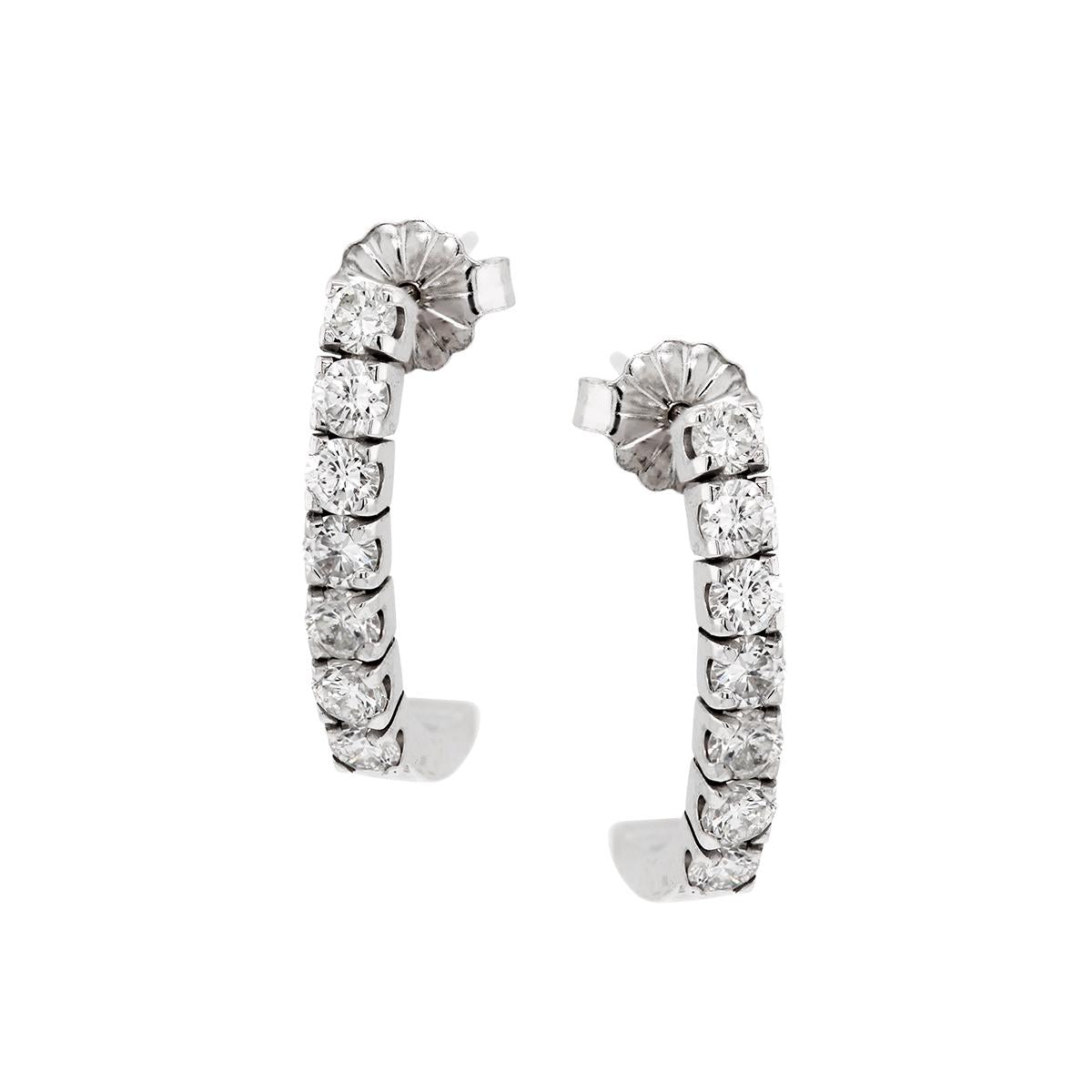 WHITE GOLD SEMI HOOP DIAMOND EARRINGS, 1.00 CT TW