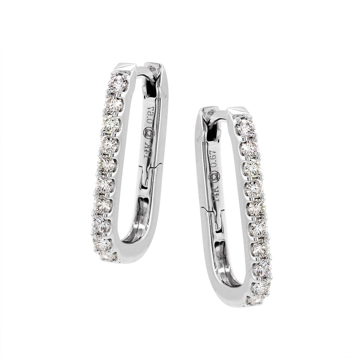 WHITE GOLD ELONGATED DIAMOND HOOP EARRINGS, .67 CT TW