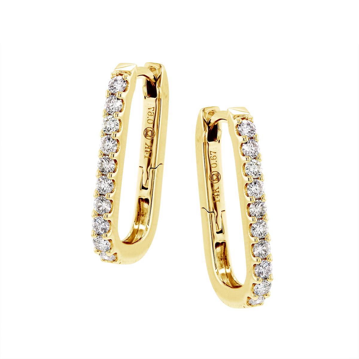 YELLOW GOLD ELONGATED DIAMOND HOOP EARRINGS, .67 CT TW
