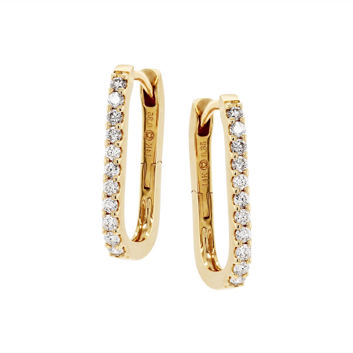 YELLOW GOLD ELONGATED DIAMOND HOOP EARRINGS, .35 CT TW