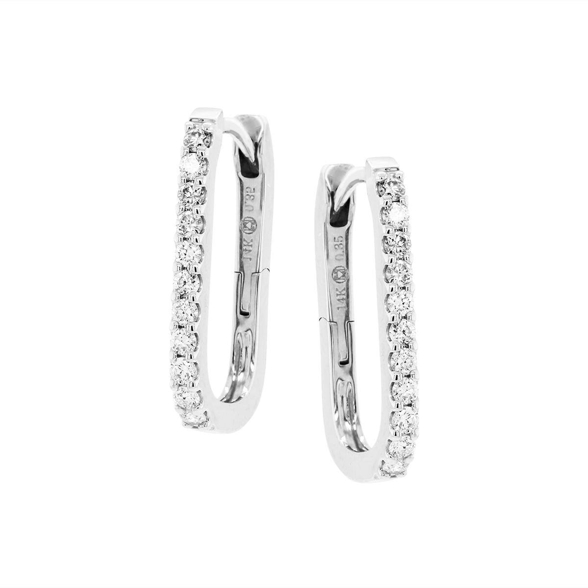 WHITE GOLD ELONGATED DIAMOND HOOP EARRINGS, .35 CT TW