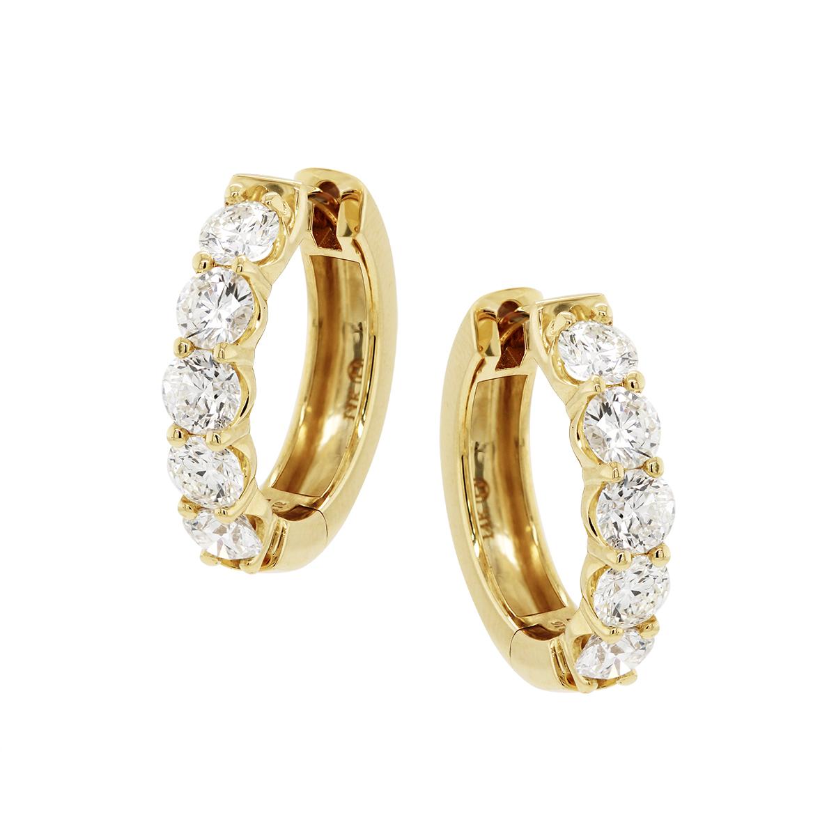 YELLOW GOLD DIAMOND HOOP EARRINGS, 3.16 CT TW