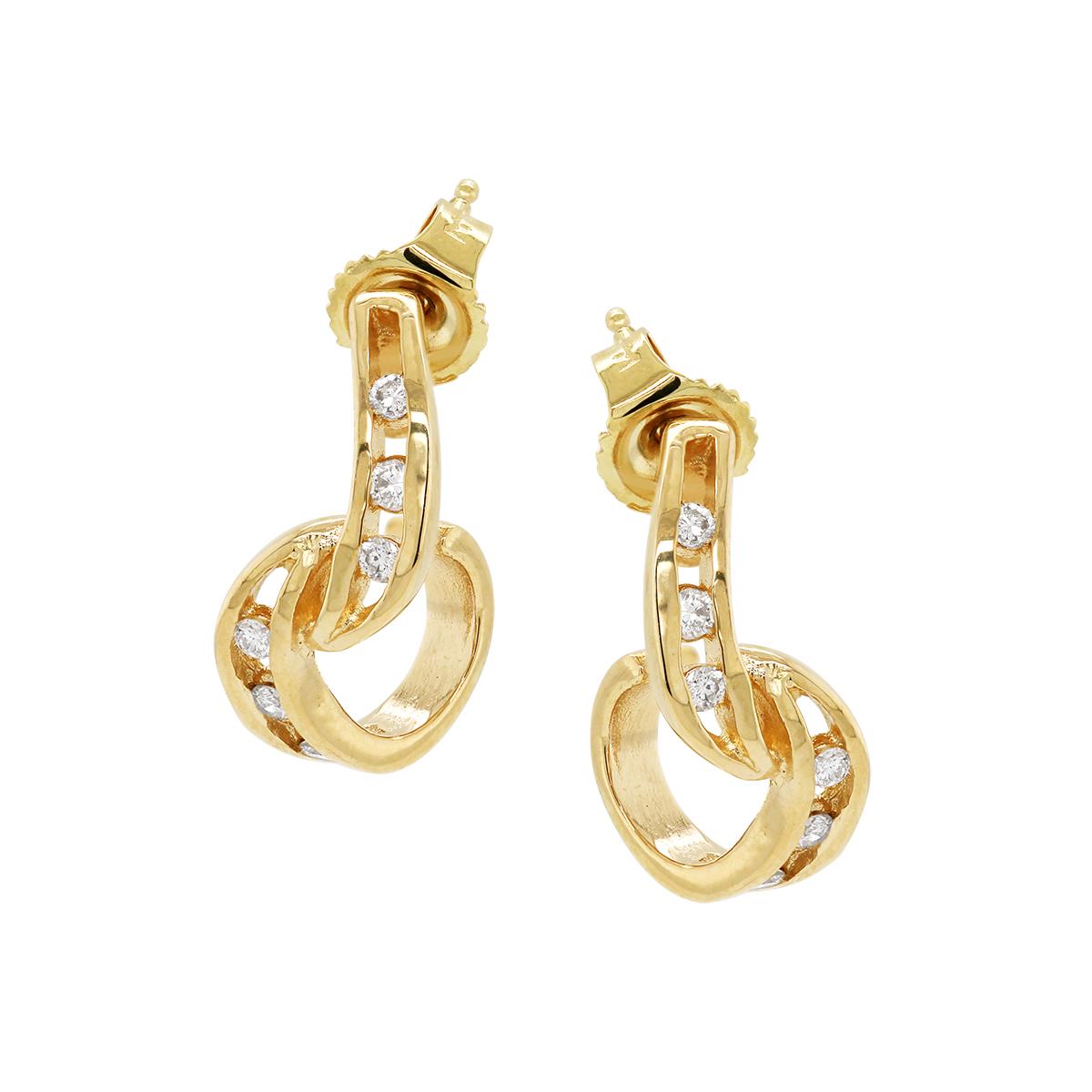 UNIQUE YELLOW GOLD DIAMOND DANGLE EARRINGS, 1/5 CT TW